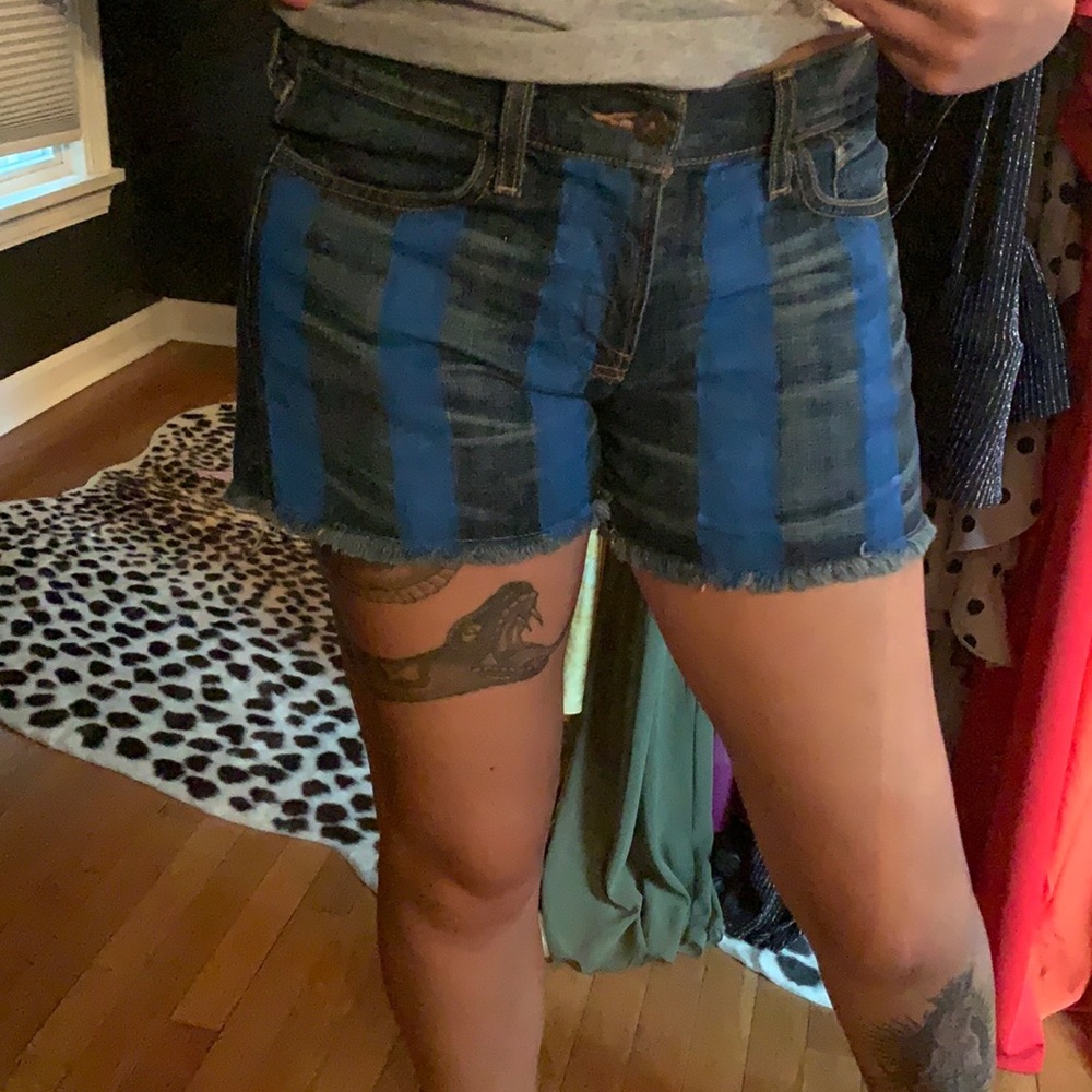 Lucky Brand Hand Painted Striped Jean Shorts